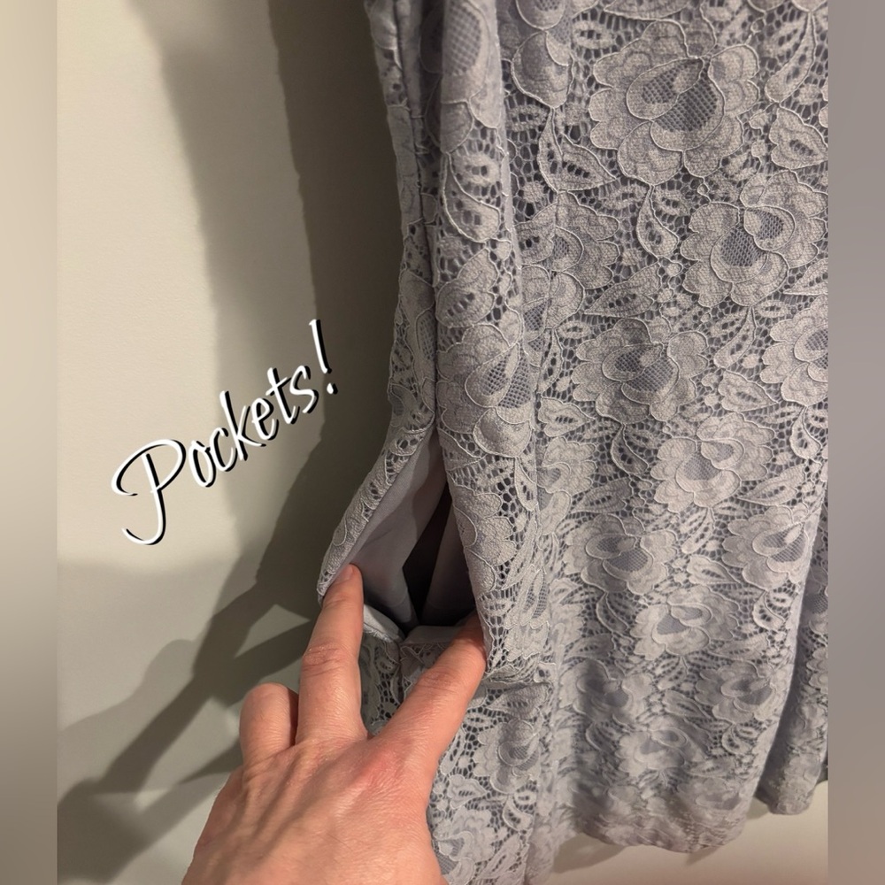 Speechless Sleeveless Lace Mini Dress - Soft Gray Pockets - Picture 8 of 10